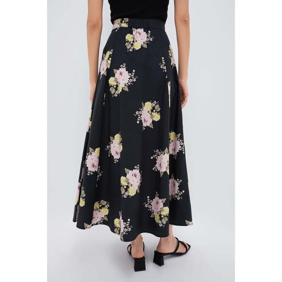 BYTIMO Black Posy Poplin Maxi Skirt Size XL NWT Retail $285 Tuckernuck - Picture 3 of 5